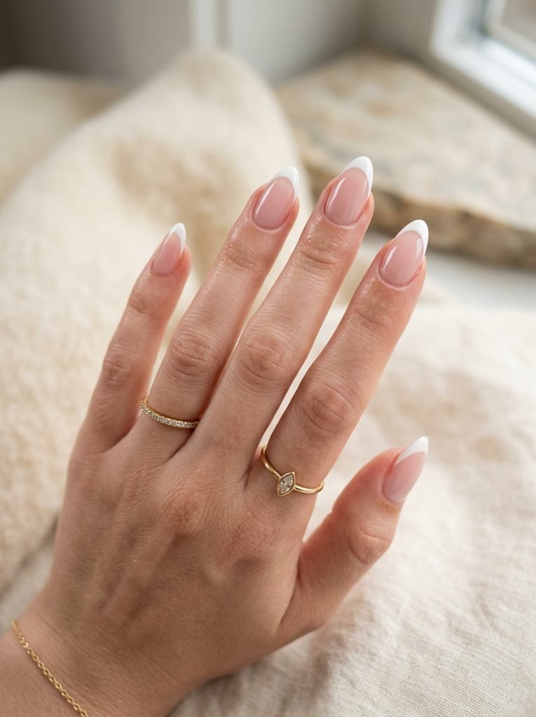 Alt Text: Milky White Almond Nails