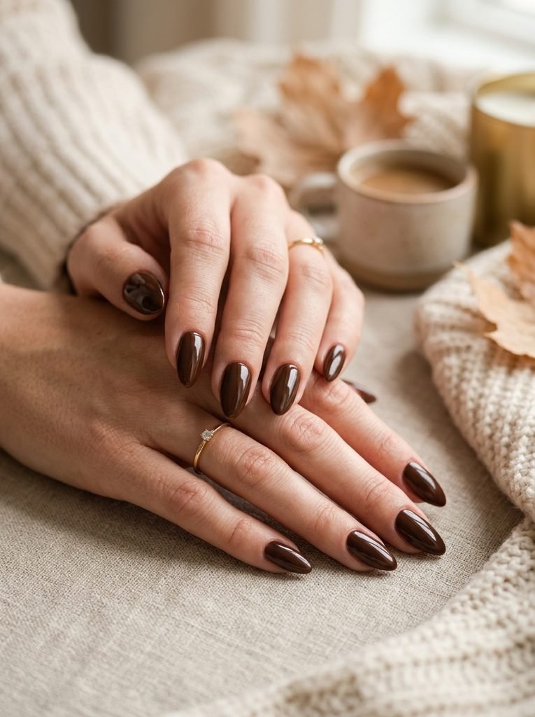 Chocolate brown almond fall nail designs for September