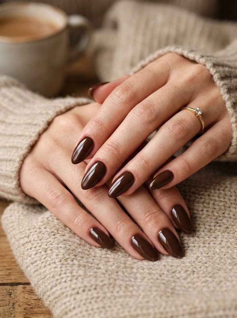 Classy chocolate brown fall nails for October