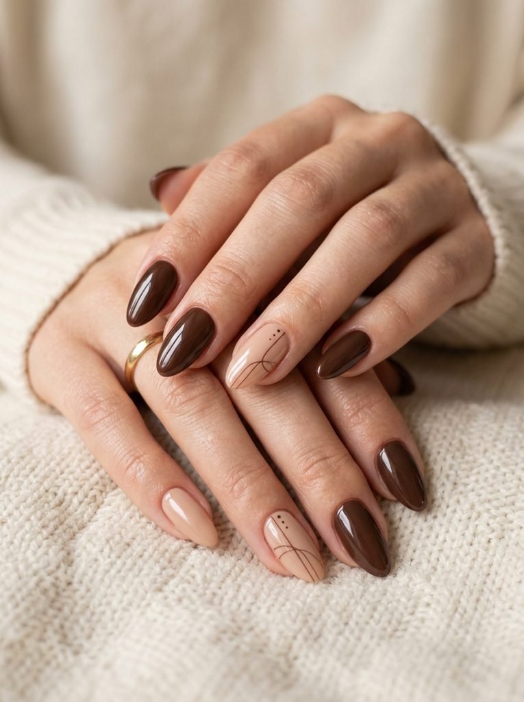 Chocolate brown and nude fall nails