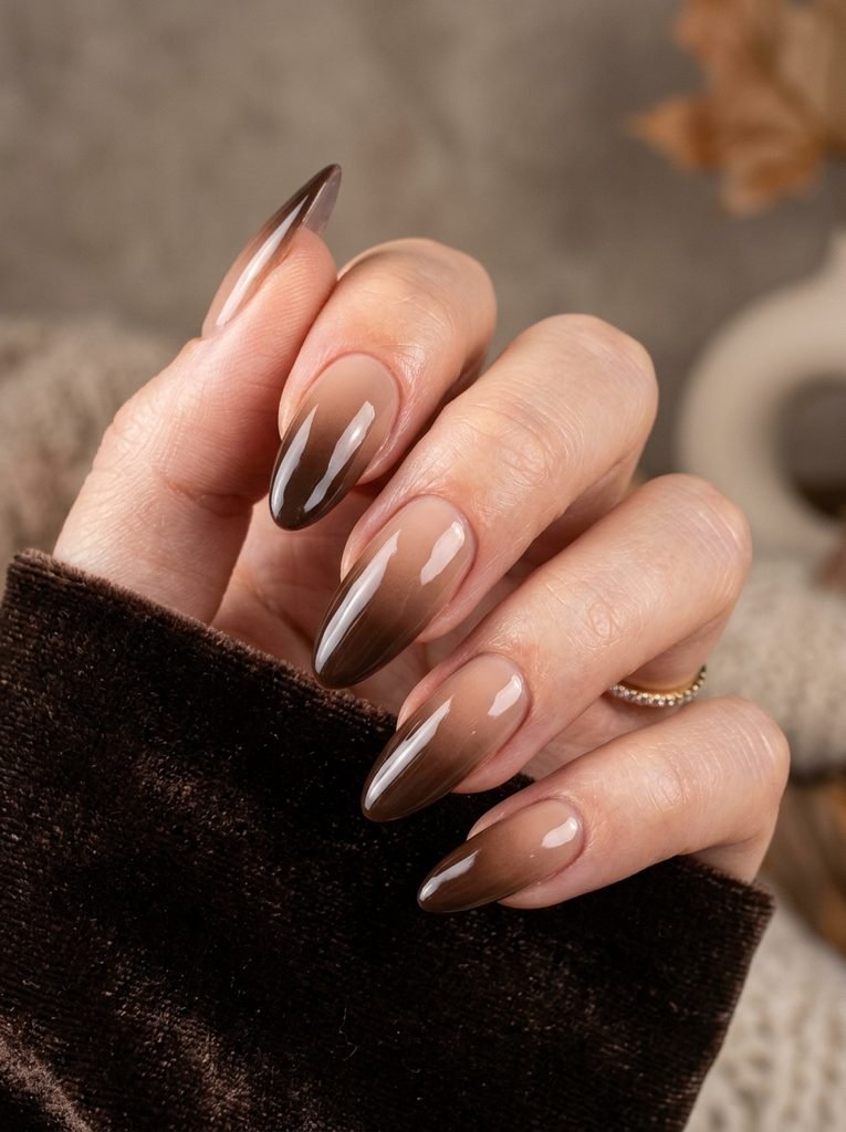 Chocolate brown ombre fall nails