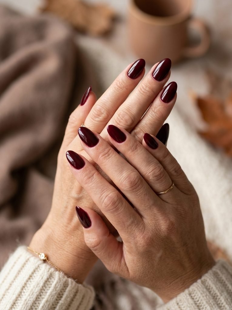 Burgundy almond fall nails for October
