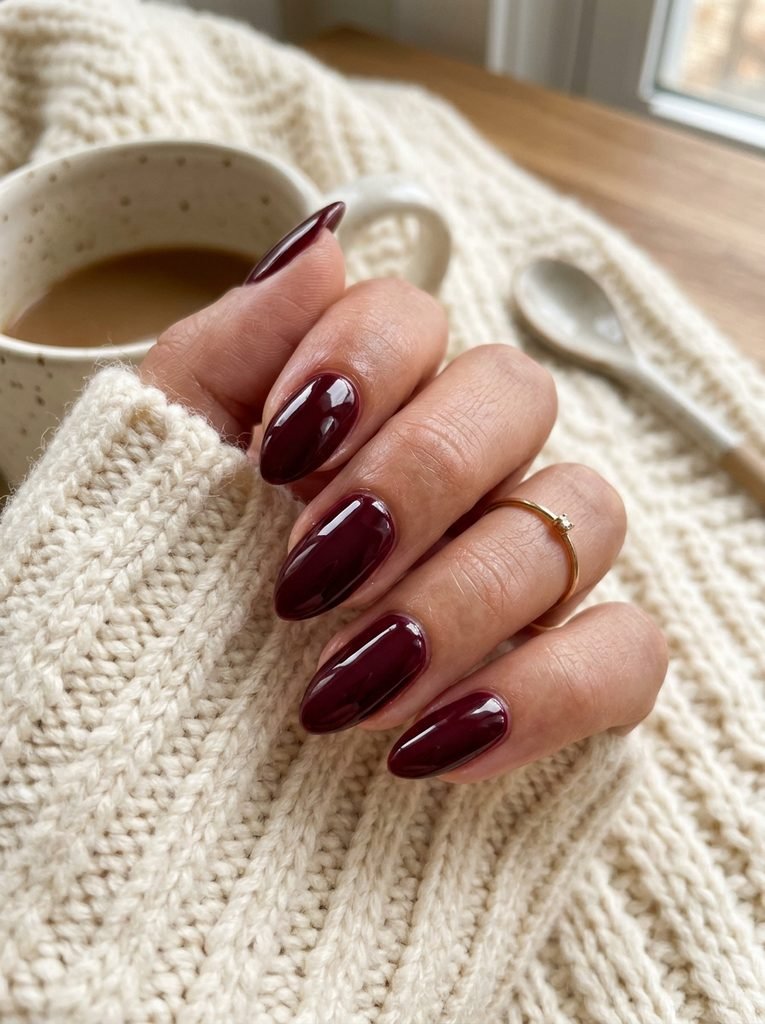 Burgundy almond fall nails for September