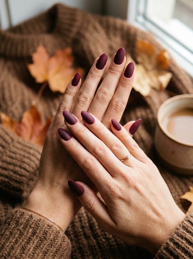 Matte burgundy fall nails for October