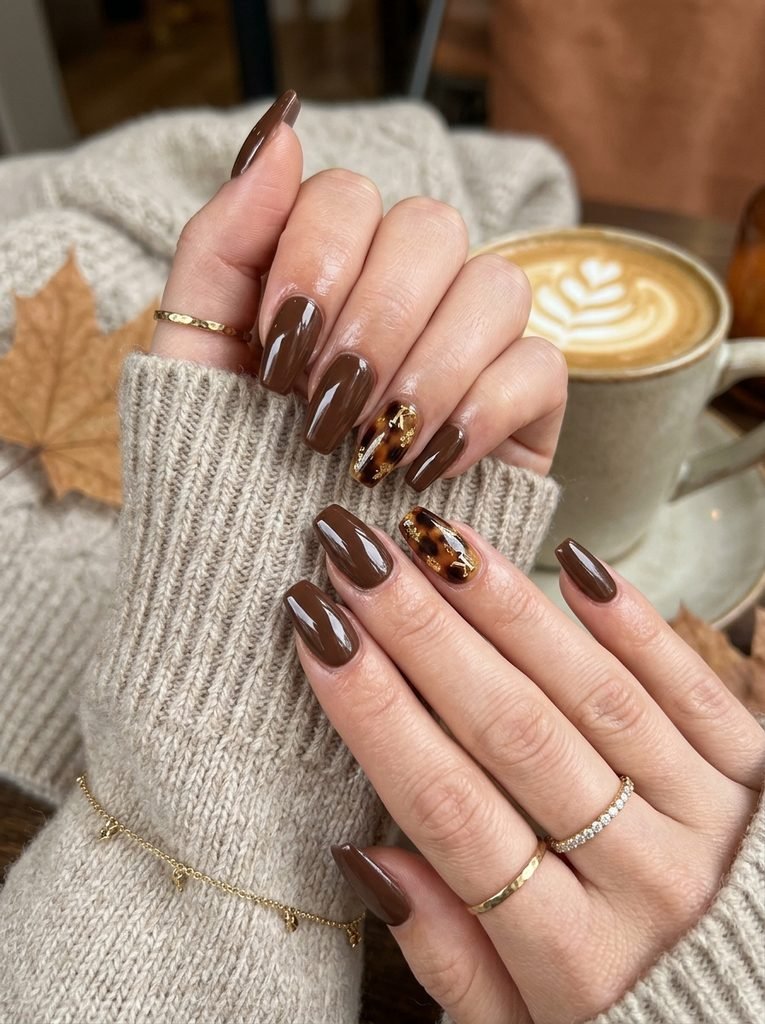 Alt Text: Chocolate Brown Coffin Nails