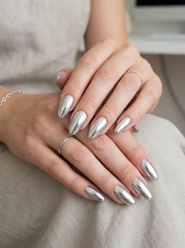Alt Text: Pearl Glazed Almond Nails