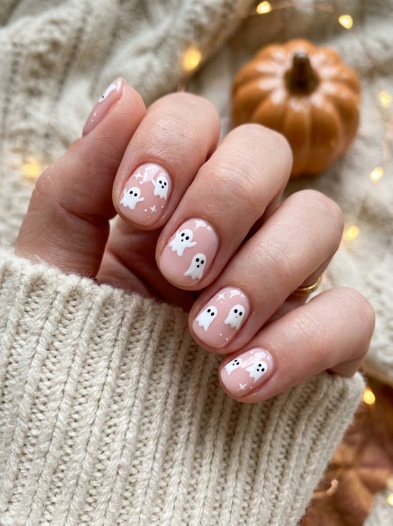Cute ghost Halloween nails