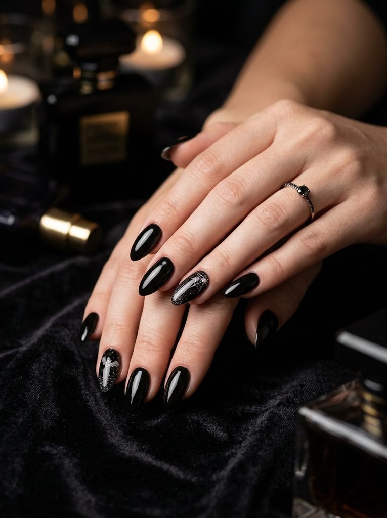 Classic black Halloween nails for October