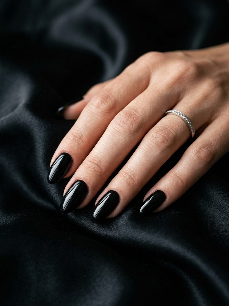 Alt Text: Black Almond Nails