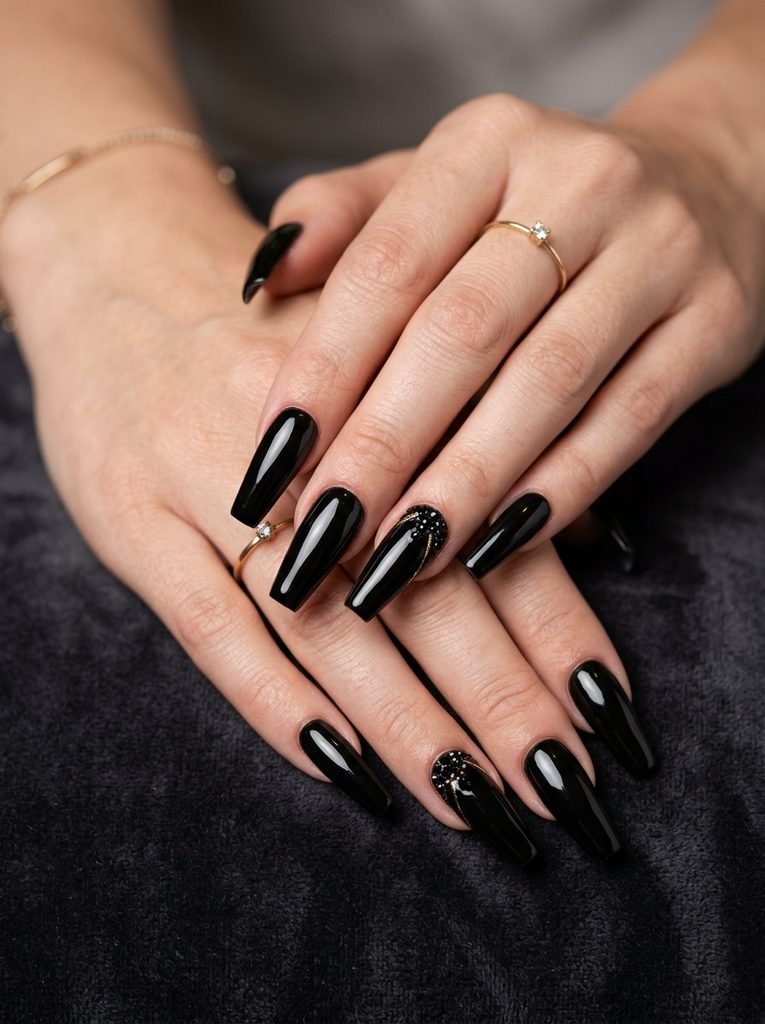 Alt Text: Black Coffin Nails