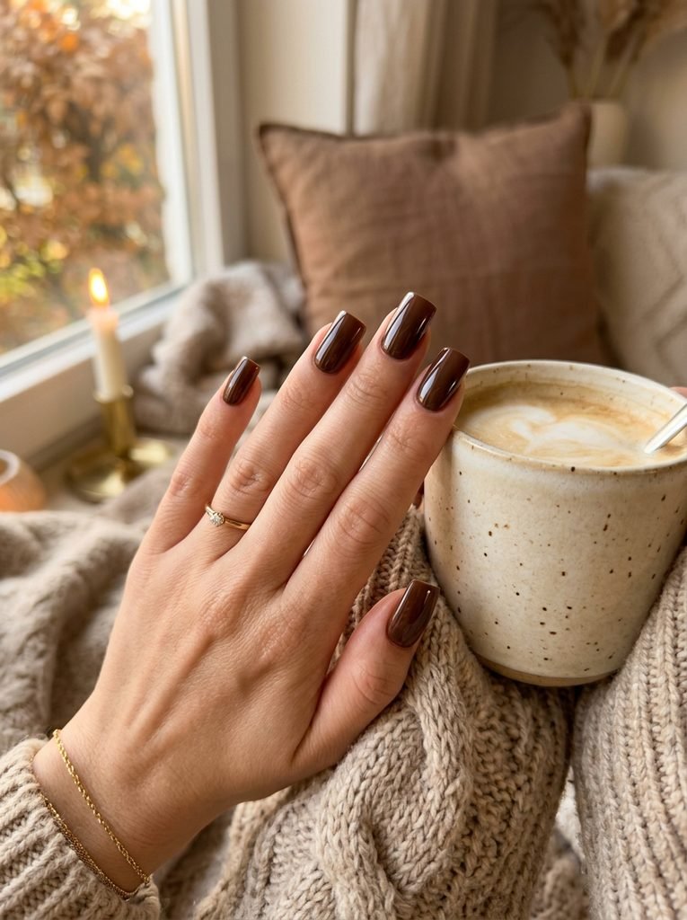 Chocolate brown square nail designs for fall