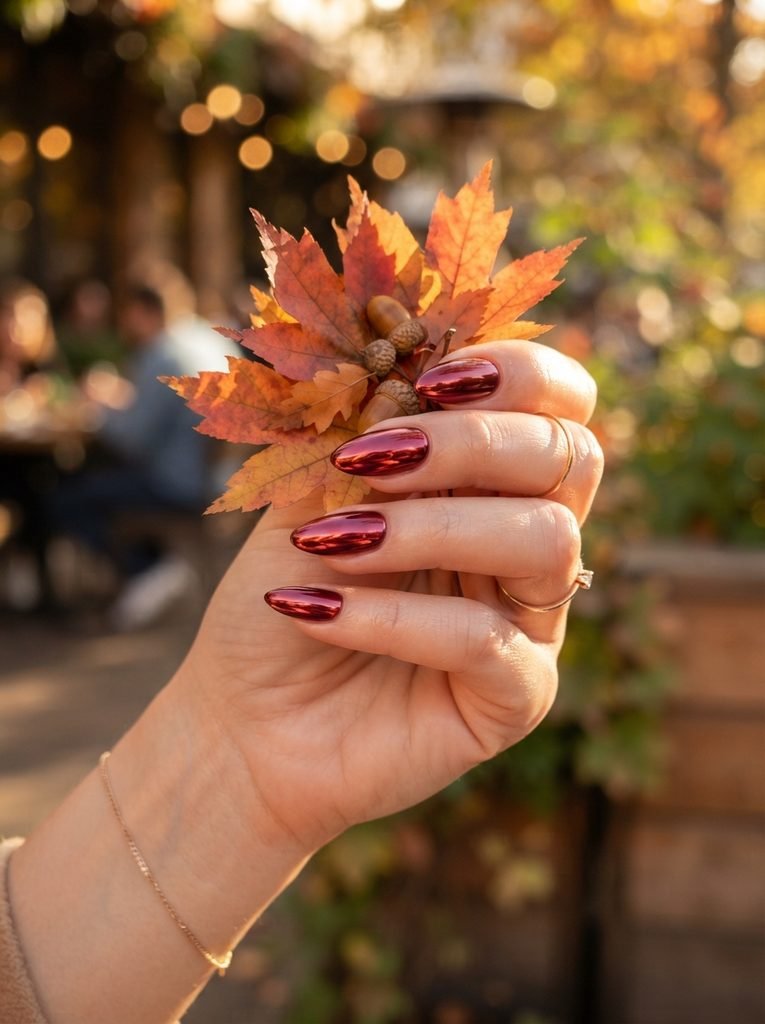 Burgundy Chrome Fall Nail Designs