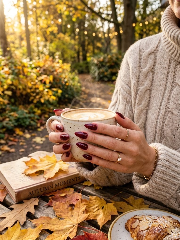 Fall Nail Colors 2026 burgundy red glossy almond nails