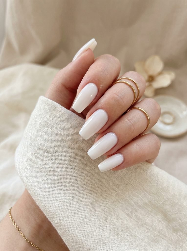 Alt Text: Milky White Coffin Nails