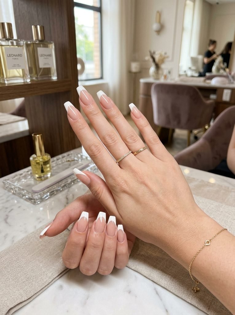Alt Text: French Tip Coffin Nails