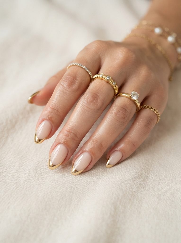 Gold Chrome French Tip Fall Nails