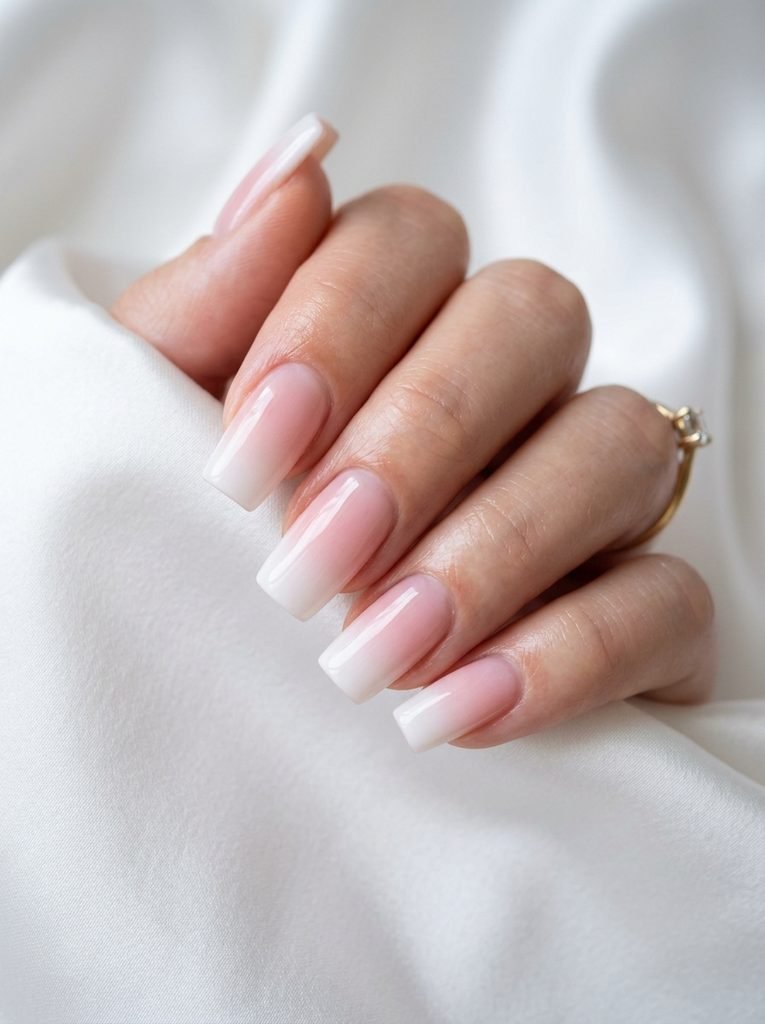 Pink and white ombre square nail designs