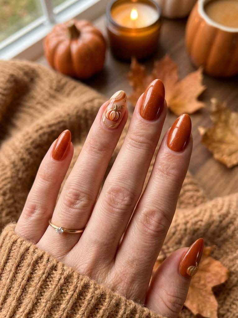 Pumpkin spice Halloween nails