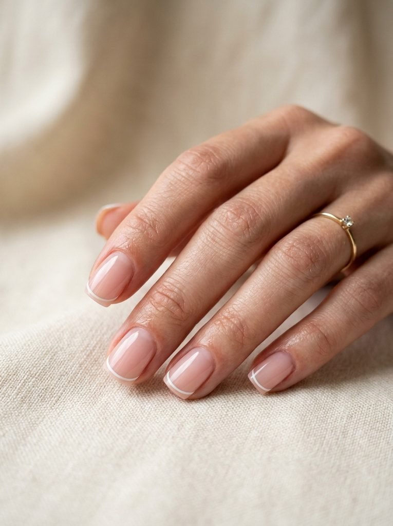 Short square nails with white French micro tips